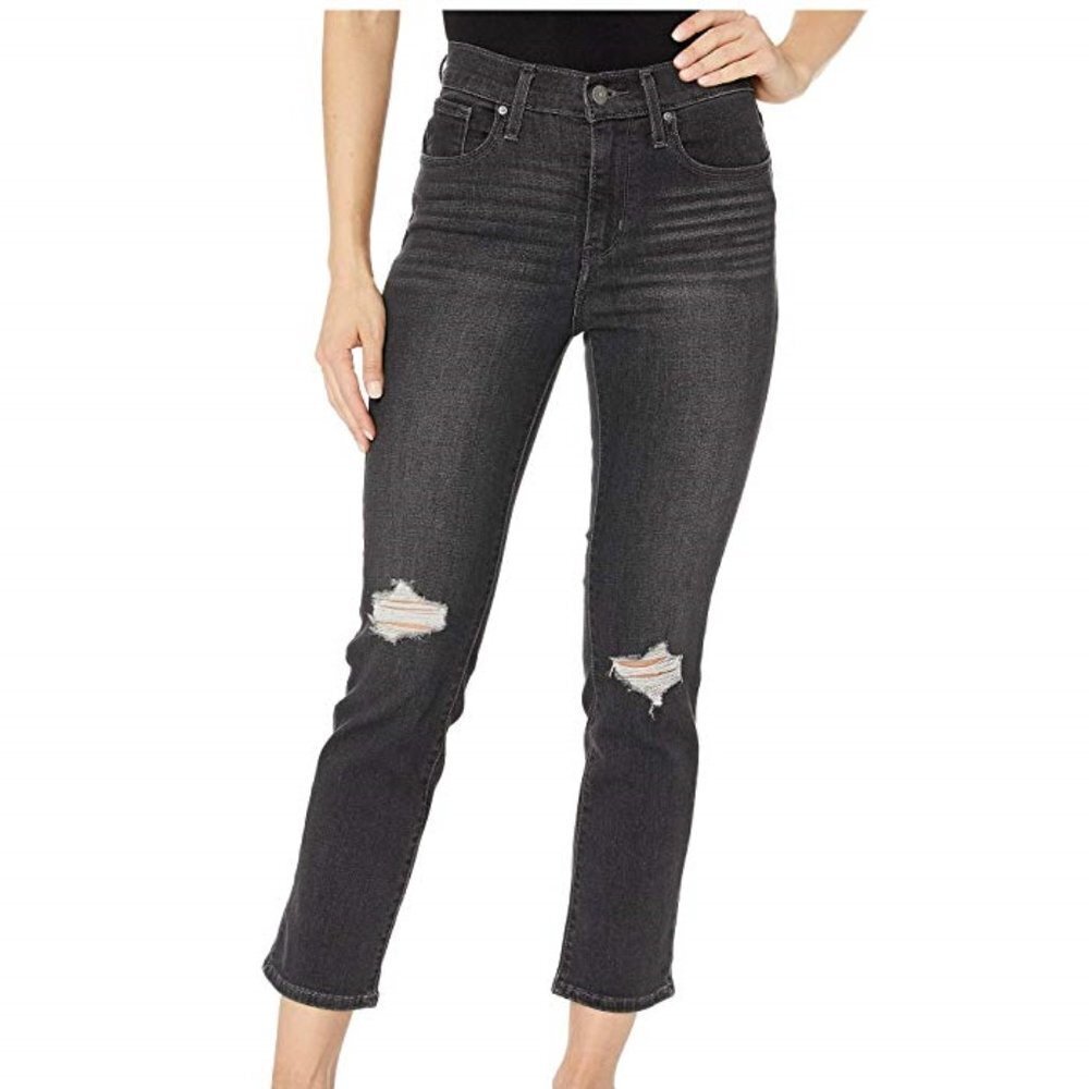 LEVIS SCULPT 724 HIGH RISE STRAIGHT ripped CROPPED